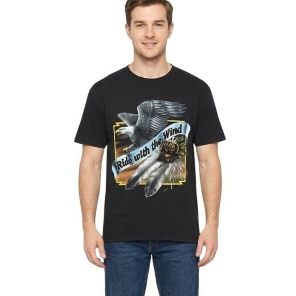 Fruit Of The Loom Shirt Mens Large‎ Black Ride With The Wind Eagle Graphic Tee